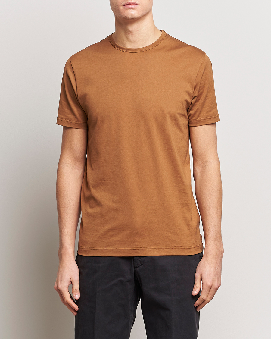 Herren | T-Shirts | Sunspel | Crew Neck Cotton Tee Dark Camel