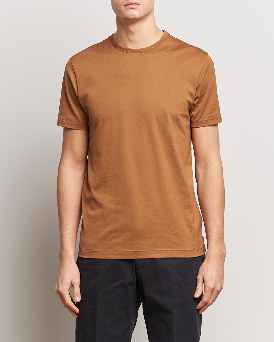 Herr | Kläder | Sunspel | Crew Neck Cotton Tee Dark Camel