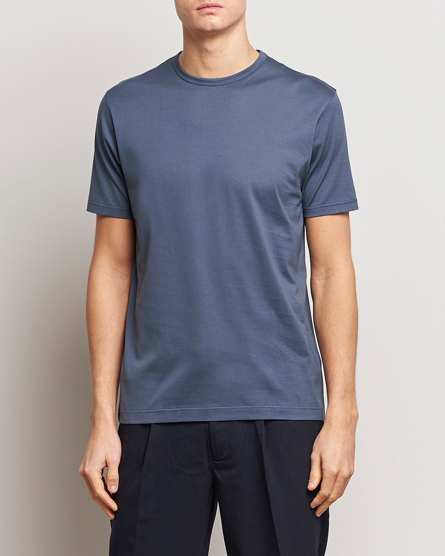 Herren | Sunspel | Sunspel | Crew Neck Cotton Tee Slate Blue