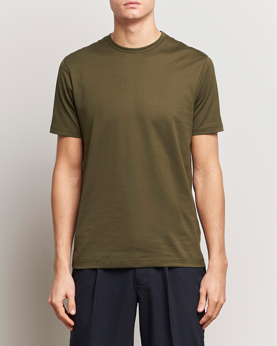 Herren | T-Shirts | Sunspel | Crew Neck Cotton Tee Dark Olive