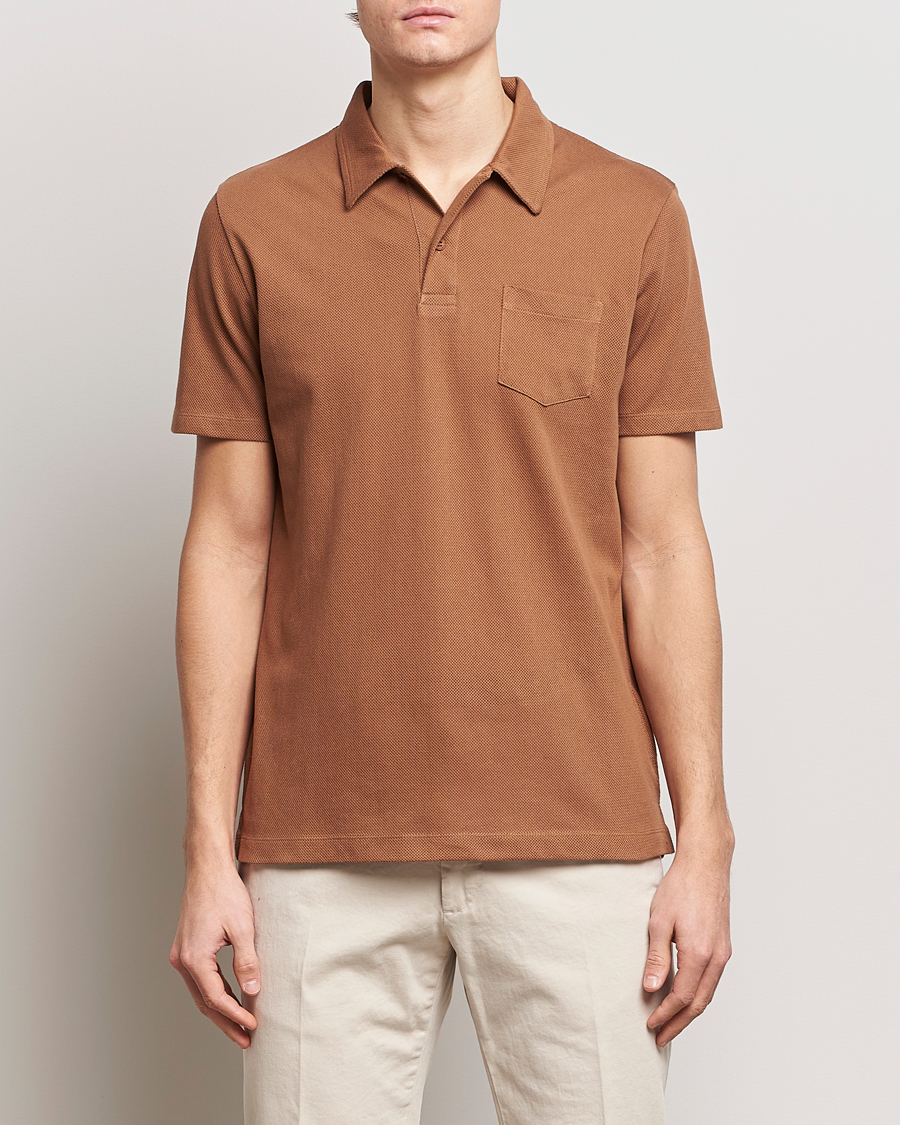 Herren | Kurzarm-Poloshirts | Sunspel | Riviera Polo Shirt Dark Camel