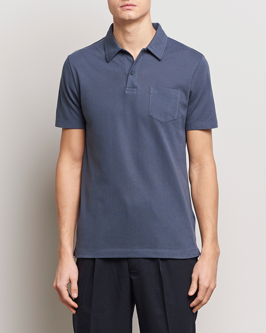 Men |  | Sunspel | Riviera Polo Shirt Slate Blue