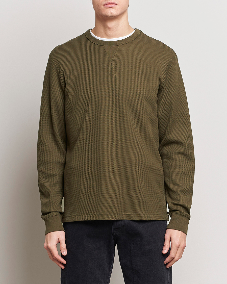 Herren | Sale kleidung | Sunspel | Long Sleeve Waffle T-Shirt Dark Olive