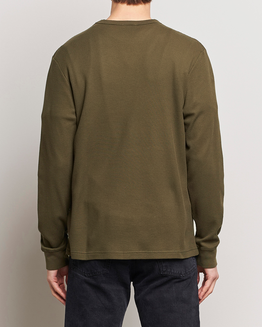Herren | T-Shirts | Sunspel | Long Sleeve Waffle T-Shirt Dark Olive