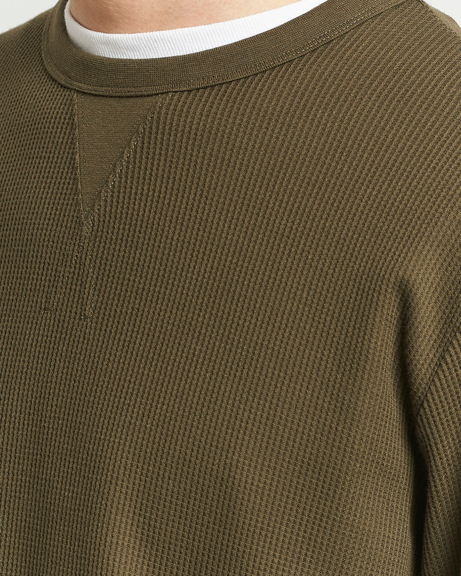 Herren | T-Shirts | Sunspel | Long Sleeve Waffle T-Shirt Dark Olive