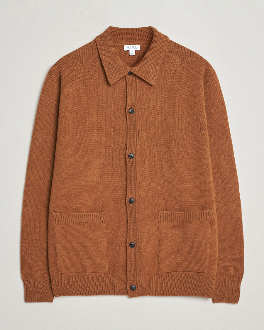 Herren | Pullover | Sunspel | Lambswool Jacket Dark Camel