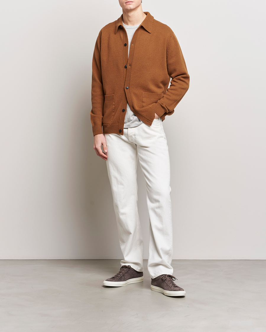 Herren | Pullover | Sunspel | Lambswool Jacket Dark Camel