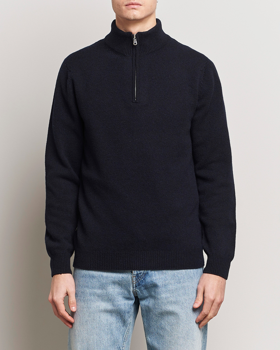 Herren | Kleidung | Sunspel | Lambswool Half-Zip Dark Navy Mouline