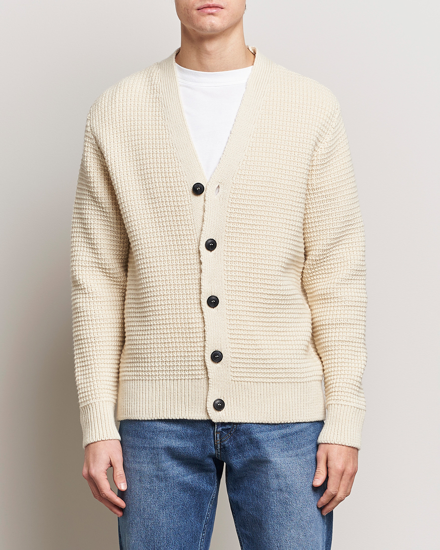 Herren | Sale | Sunspel | Fisherman Merino Wool Cardigan Ecru