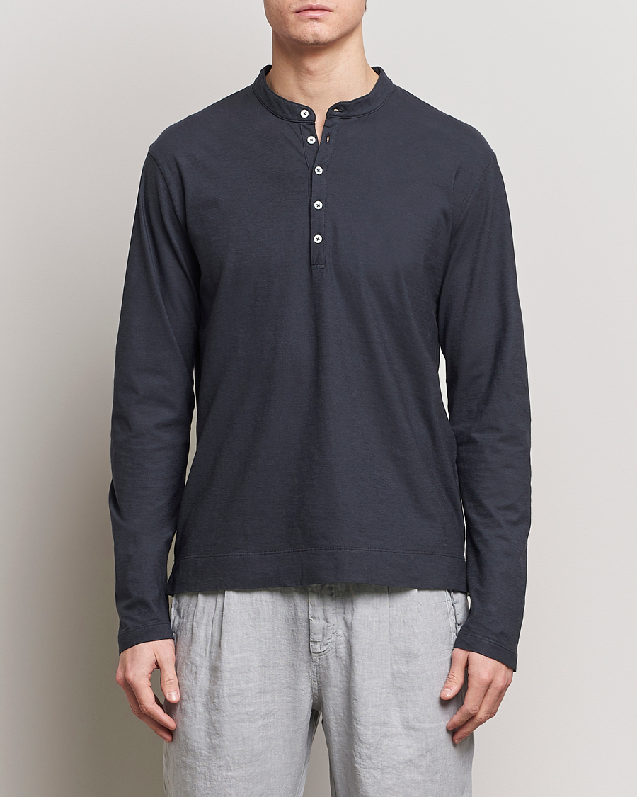 Herren | Pullover | Massimo Alba | Hawai Watercolor Henley Washed Black