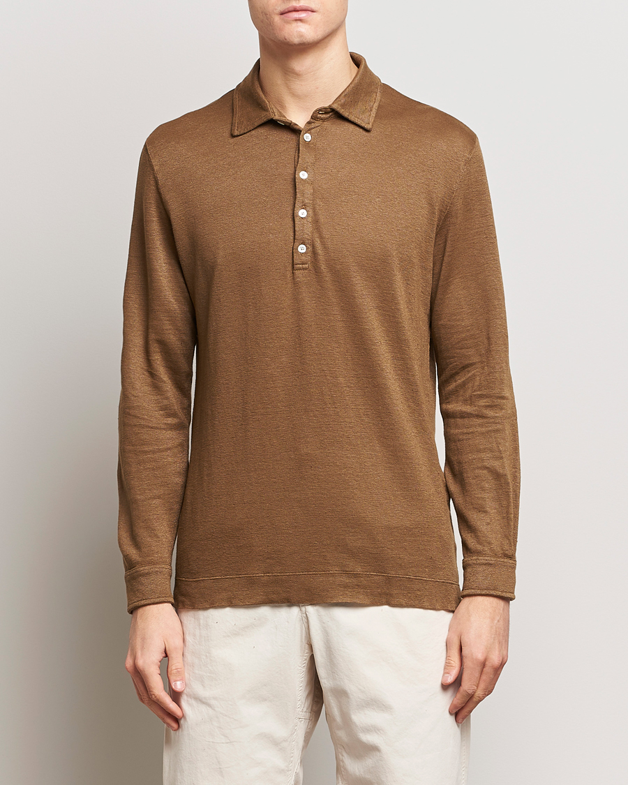 Herren | Massimo Alba | Massimo Alba | Raya Long Sleeve Linen Polo Brown