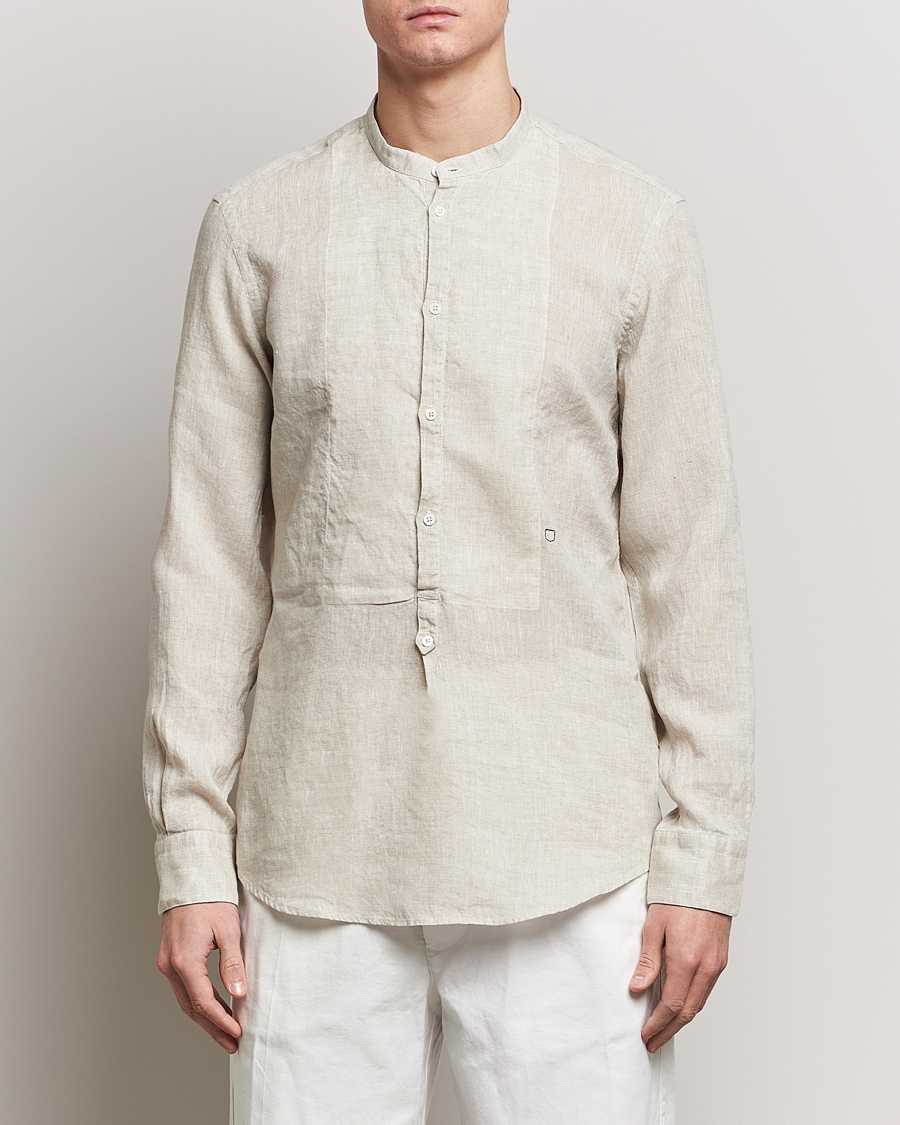 Herren | Contemporary Creators | Massimo Alba | Kos Grandad Collar Linen Shirt Light Beige