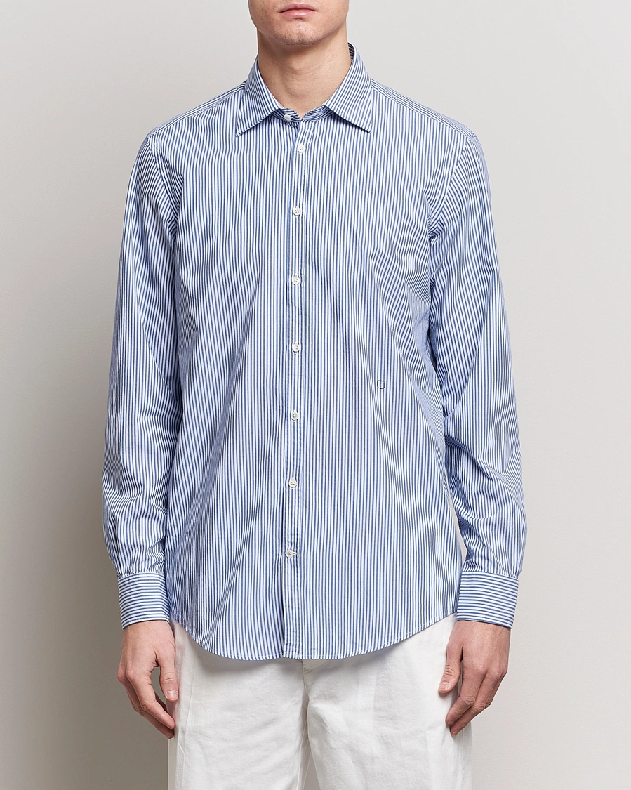Herren |  | Massimo Alba | Genova Striped Cotton Shirt Blue Stripes