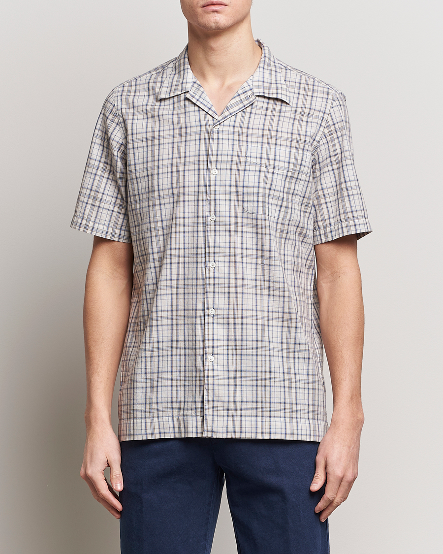 Herren | Italian Department | Massimo Alba | Venice Macro Check Bowling Shirt Blue/Beige