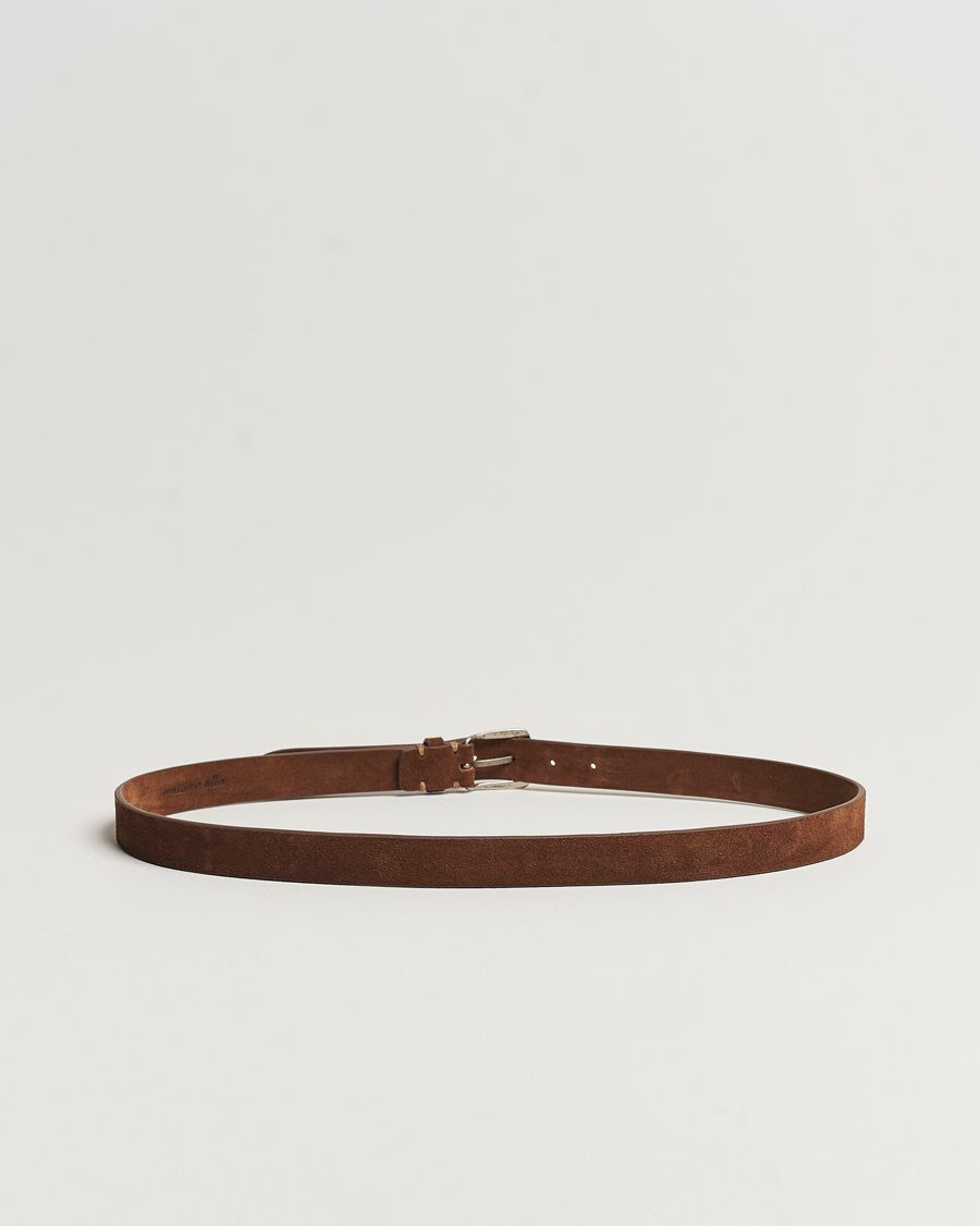 Herren | Massimo Alba Narrow Suede Belt Dark Brown | Massimo Alba | Narrow Suede Belt Dark Brown