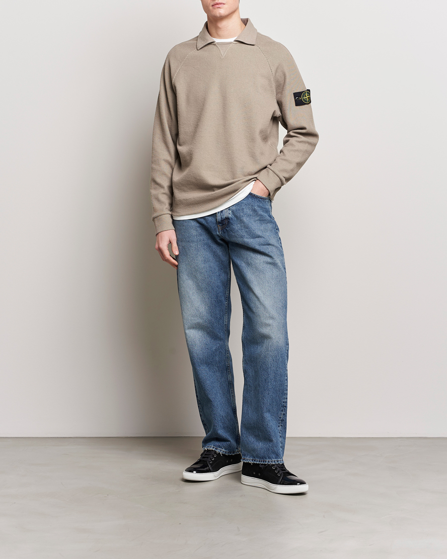 Herren | Pullover | Stone Island | Cotton Nylon Ribbed Fleece Poloshirt Dove Grey