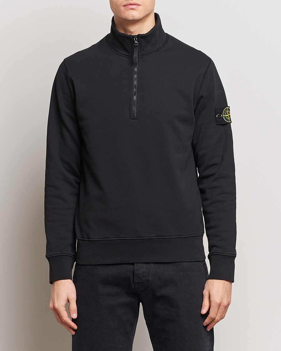 Men | Stone Island | Stone Island | Garment Dyed Cotton Half Zip Black