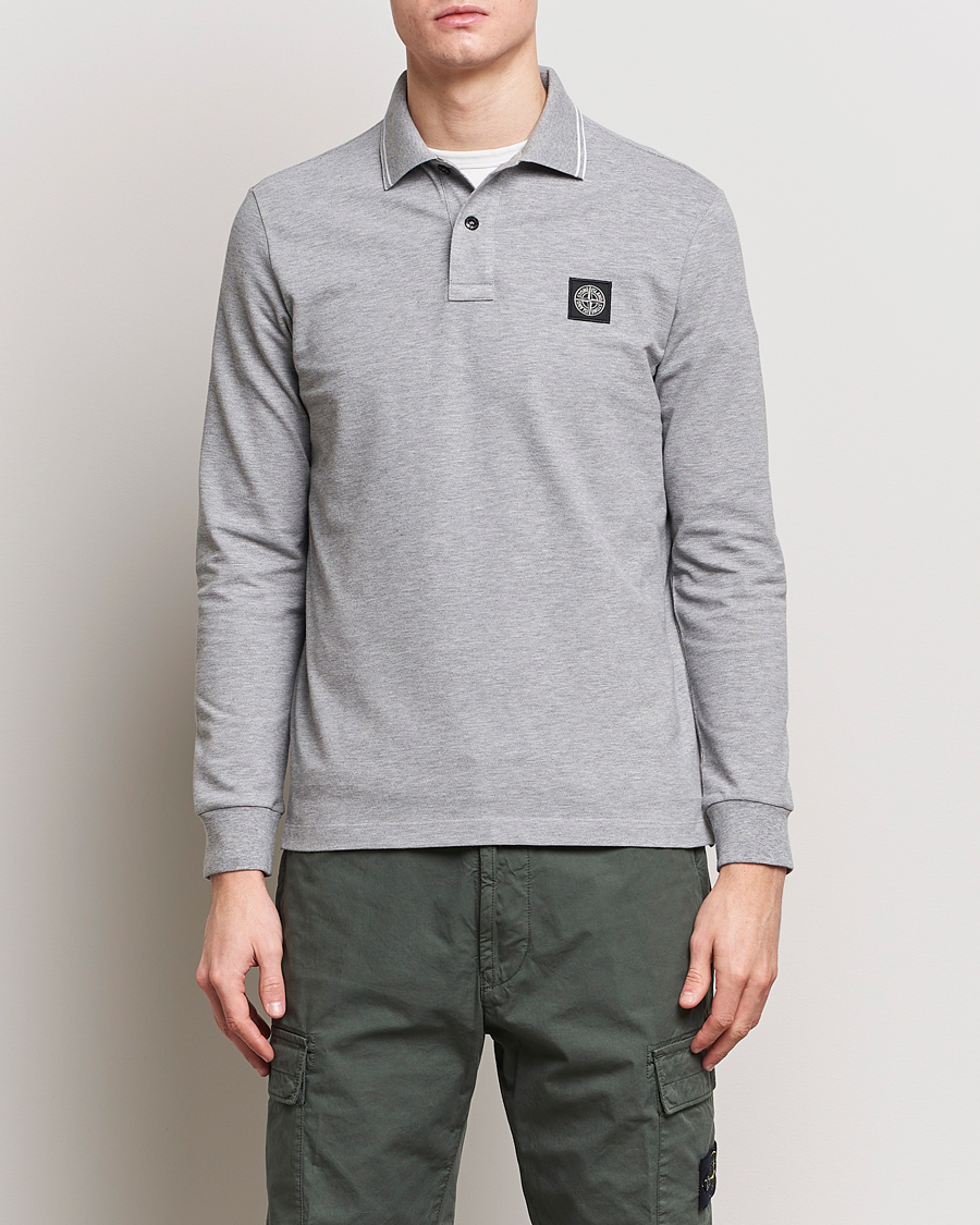 Herren | Langarm-Poloshirts | Stone Island | Organic Cotton Stretch Pique Melange Grey