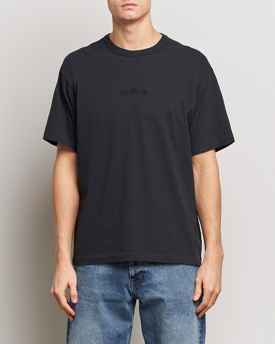 Herren | T-Shirts | Stone Island | Organic Cotton Fissato Effect Center Logo T-Shirt Black