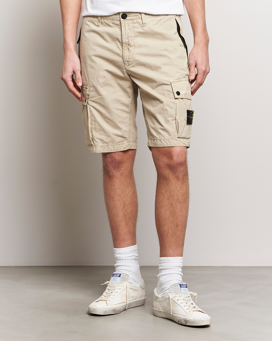 Herren |  | Stone Island | Brushed Cotton Canvas Cargo Shorts Sand