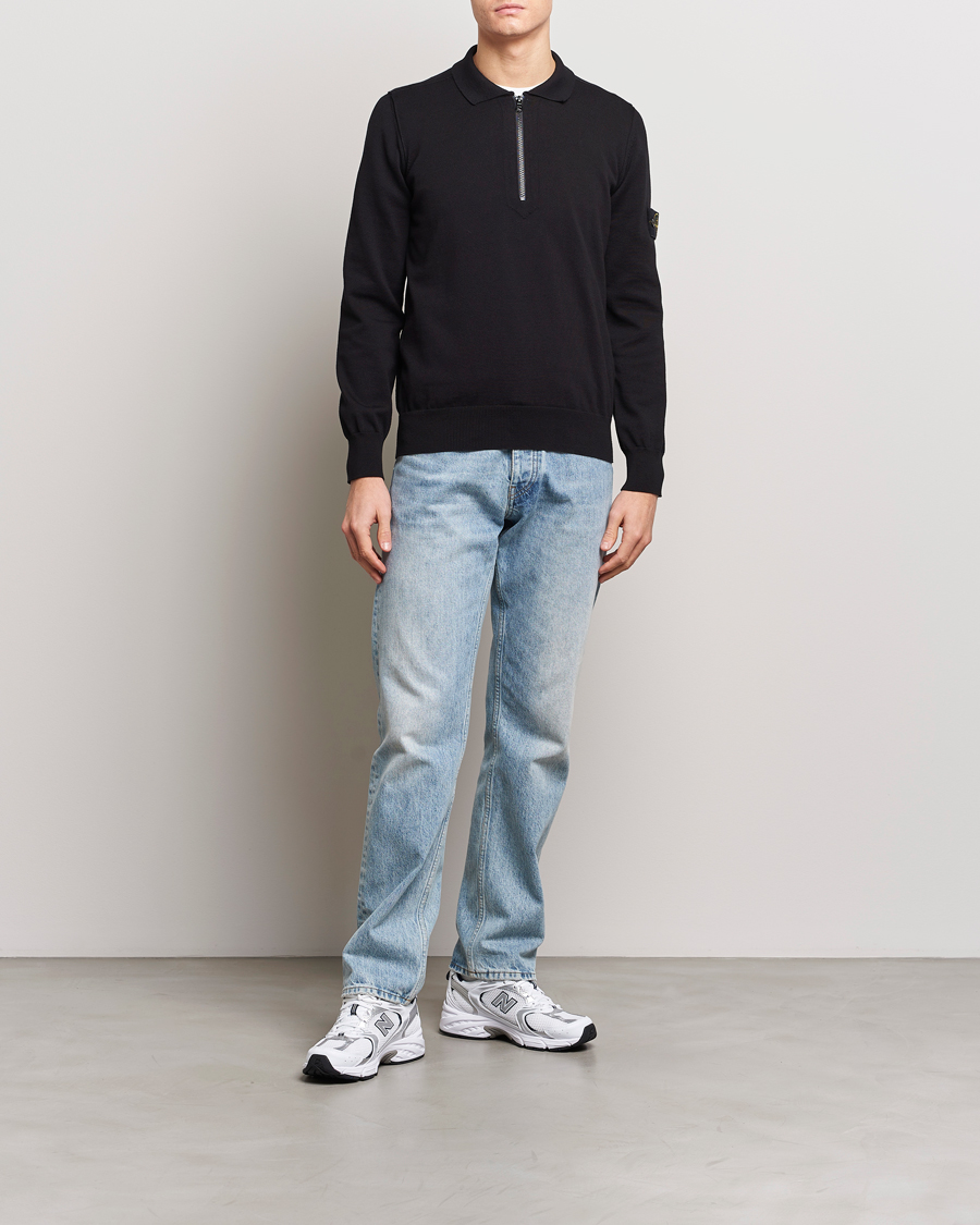 Herren | Pullover | Stone Island | Organic Cotton Half Zip Poloshirt Black
