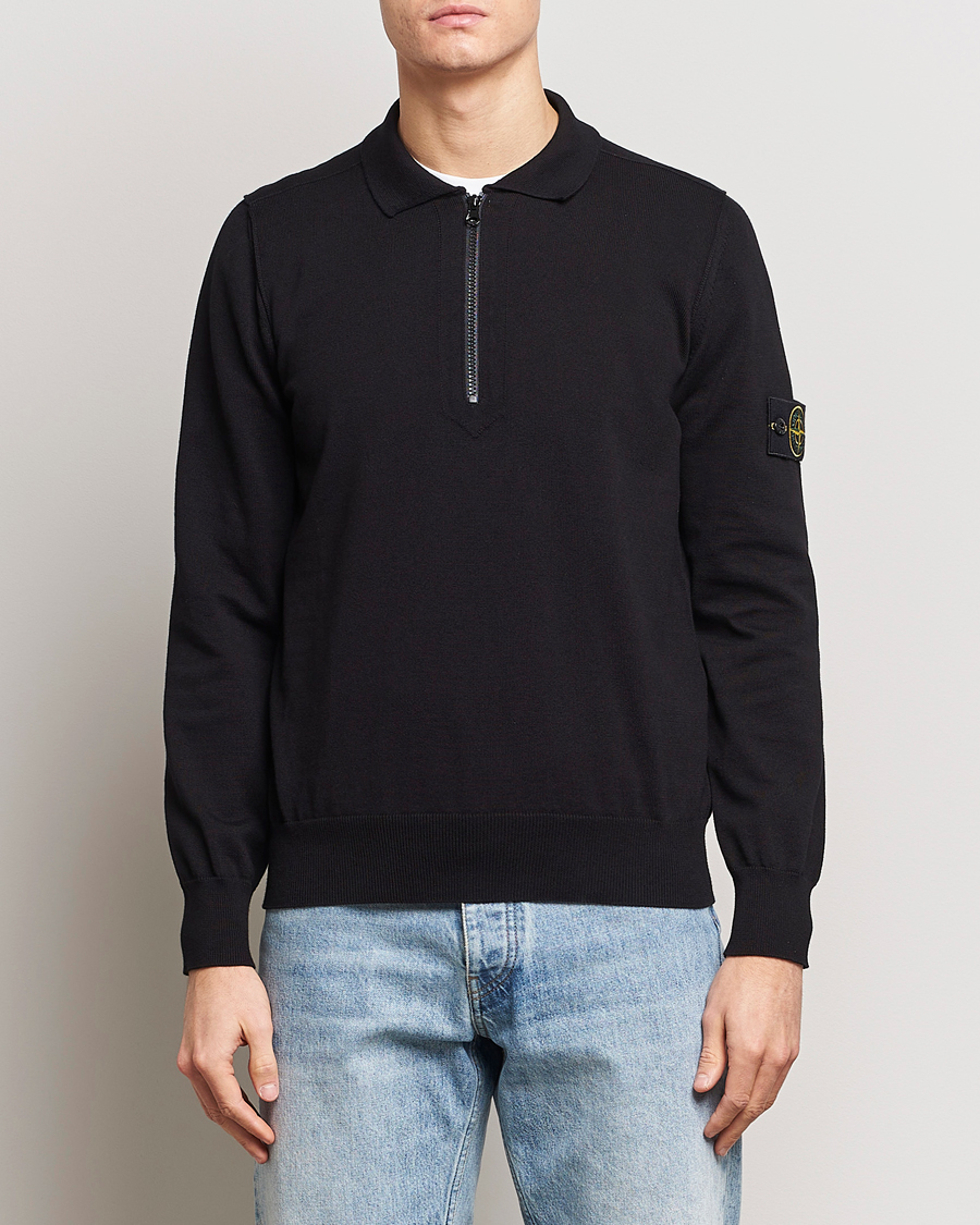 Herr | Tröjor | Stone Island | Organic Cotton Half Zip Poloshirt Black