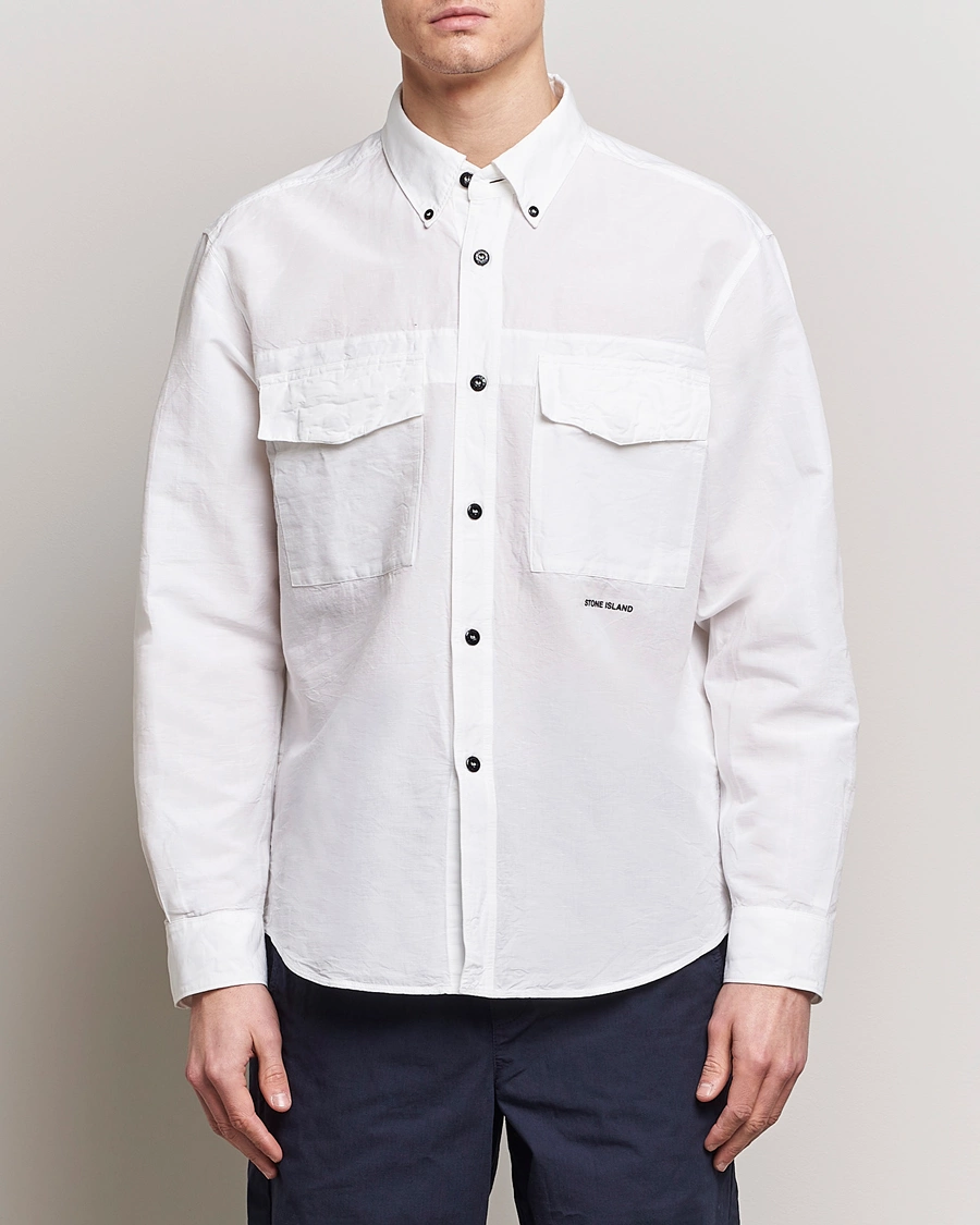 Men |  | Stone Island | Cotton/Hemp Pocket Overshirt White