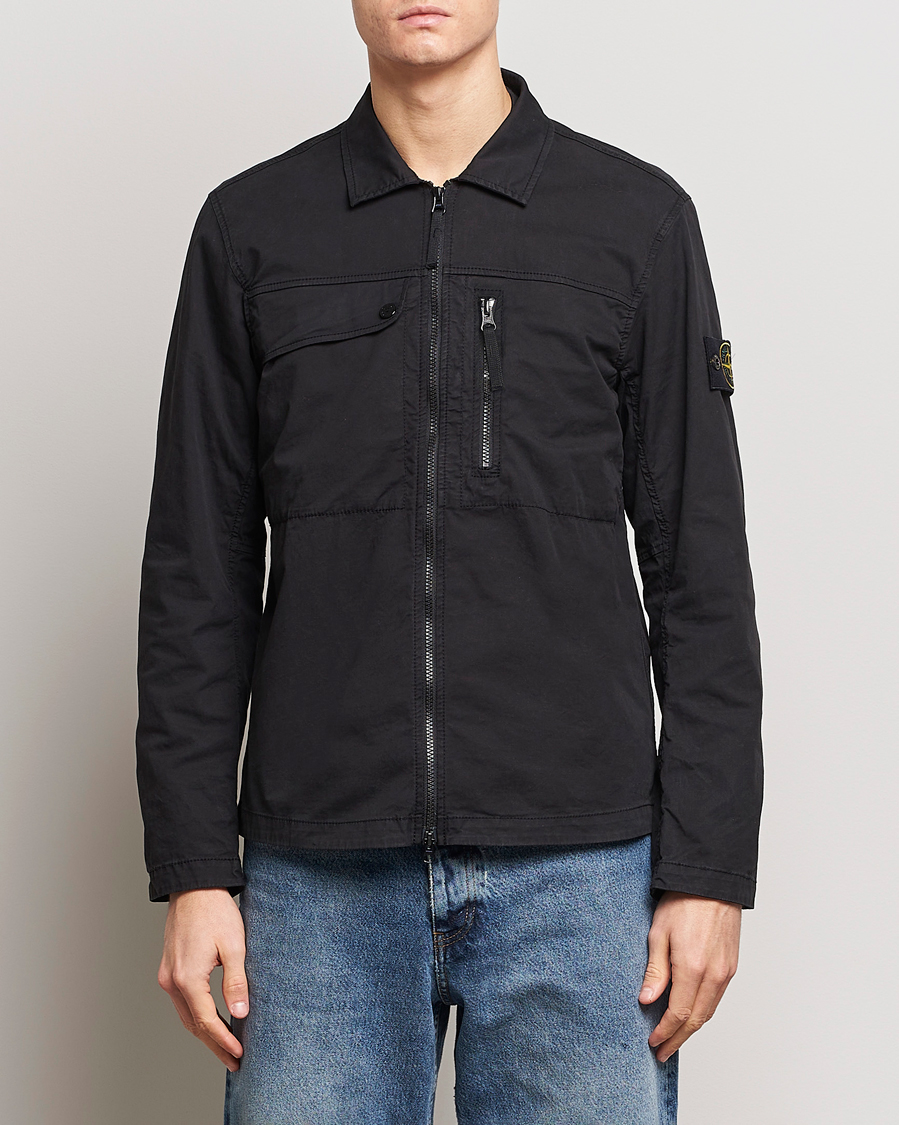 Herren | Freizeithemden | Stone Island | Cotton Twill Stretch Zip Overshirt Black