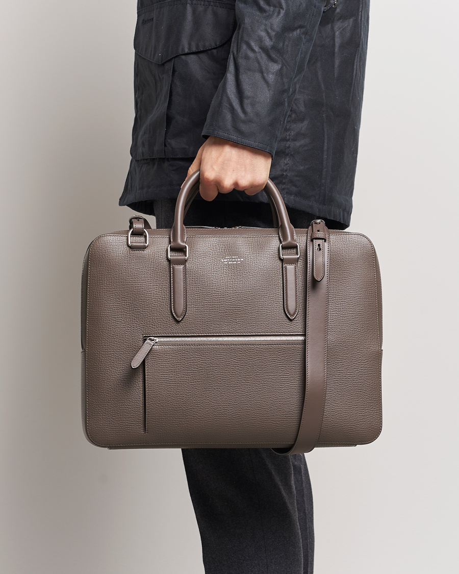 Herren |  | Smythson | Ludlow Large Briefcase with Zip Front Dark Taupe