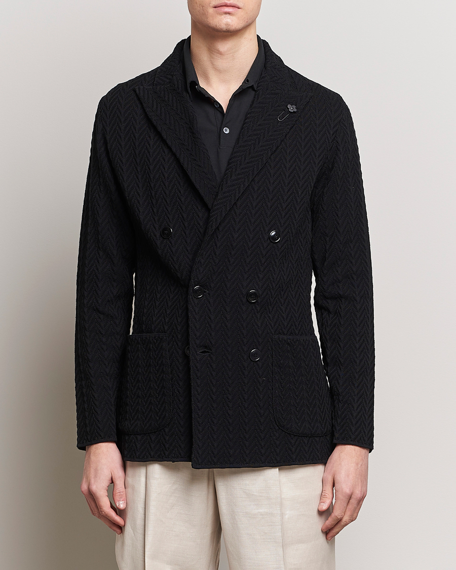 Herren | Strickblazer | Lardini | Double Breasted Structured Knitted Blazer Black