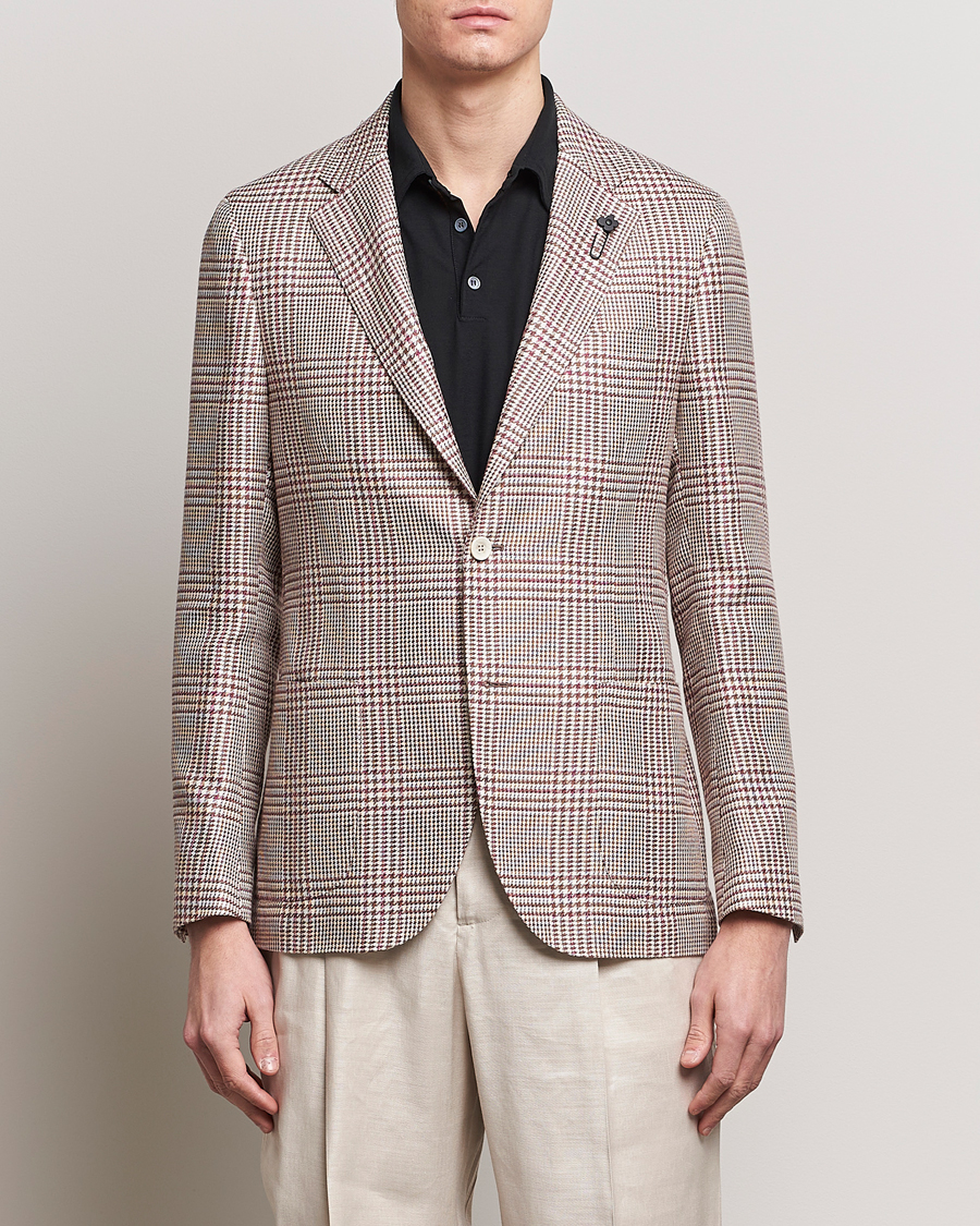 Herren | Italian Department | Lardini | Checked Cotton/Linen Patch Pocket Blazer Beige