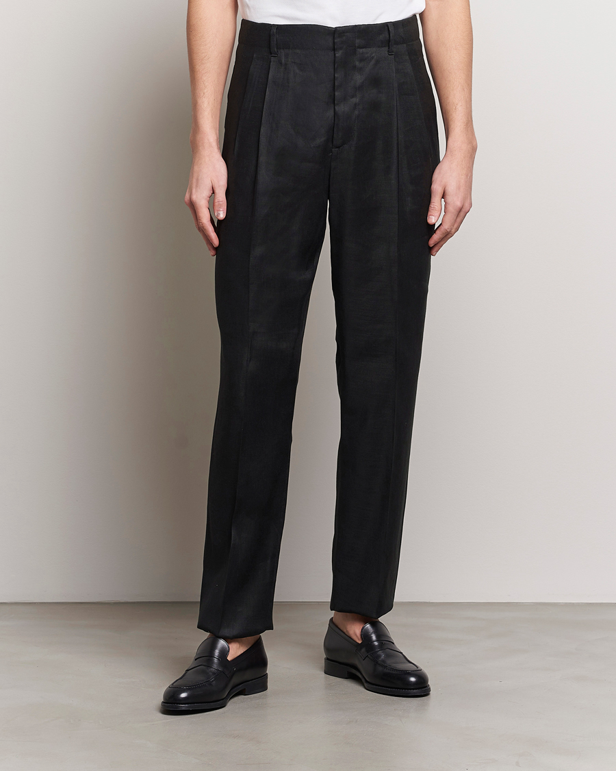 Herren |  | Lardini | Atos Pleated Linen Trousers Black