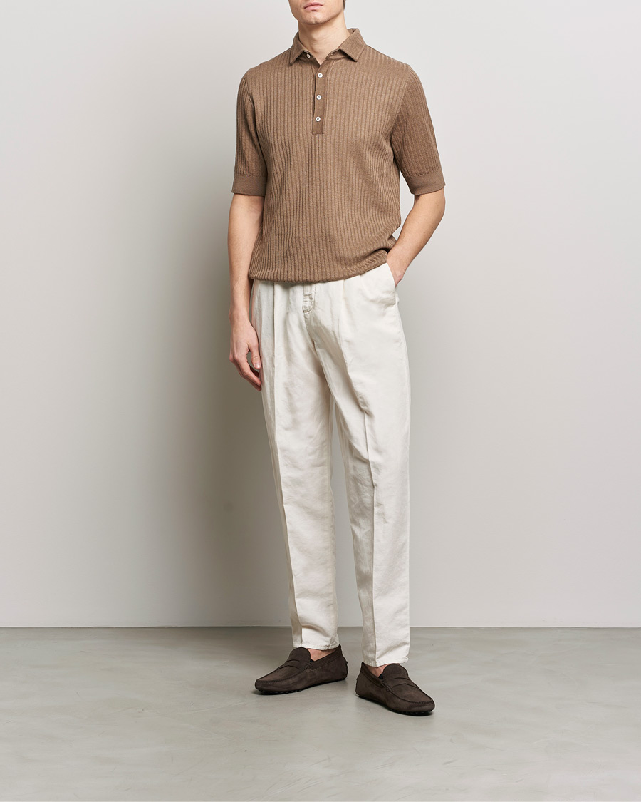Herren | Poloshirts | Lardini | Structured Linen/Cotton Polo Brown