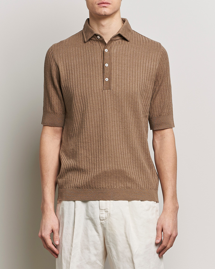 Herren | Kategorie | Lardini | Structured Linen/Cotton Polo Brown