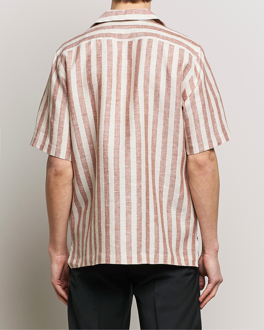 Herren | Hemden | Lardini | Striped Short Sleeve Linen Shirt Beige/Red