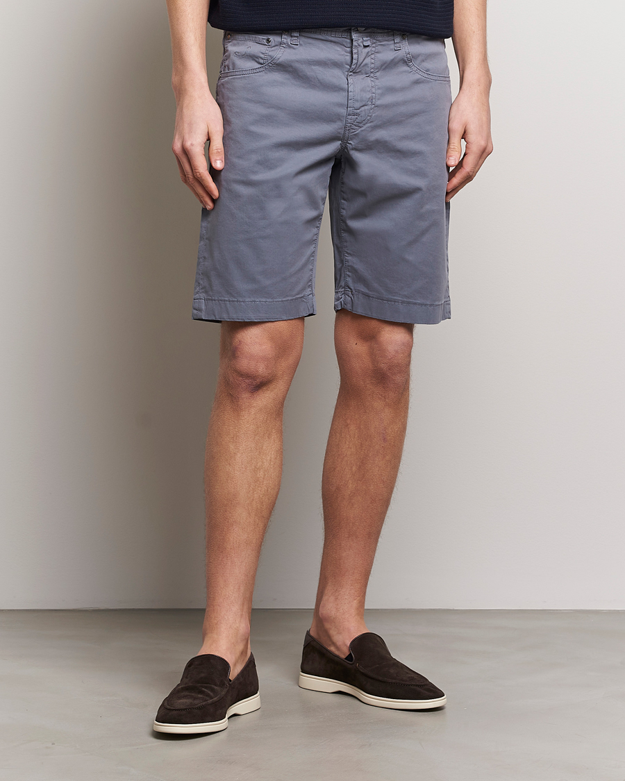 Herren | Italian Department | Jacob Cohën | Nicolas Cotton Gabardine Shorts Blue Grey