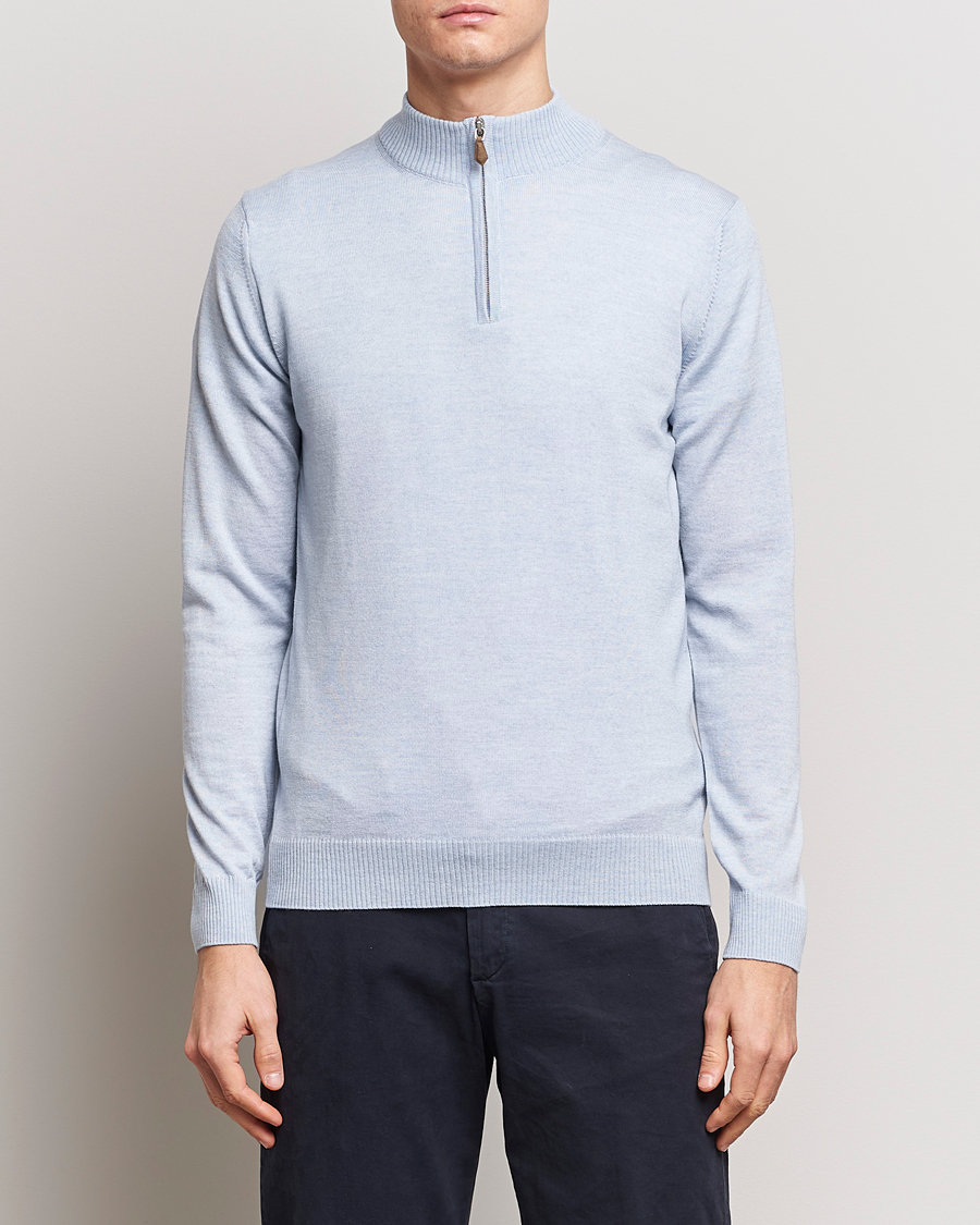 Herren | Half-zip | Stenströms | Merino Wool Half Zip Light Blue