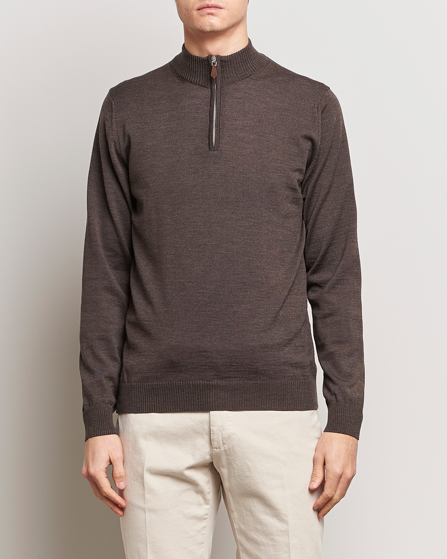 Men |  | Stenströms | Merino Wool Half Zip Brown