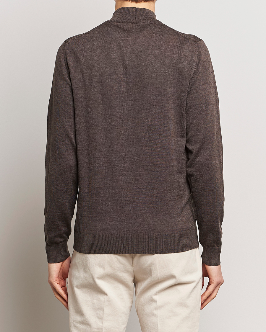 Herren | Pullover | Stenströms | Merino Half Zip Dark Brown