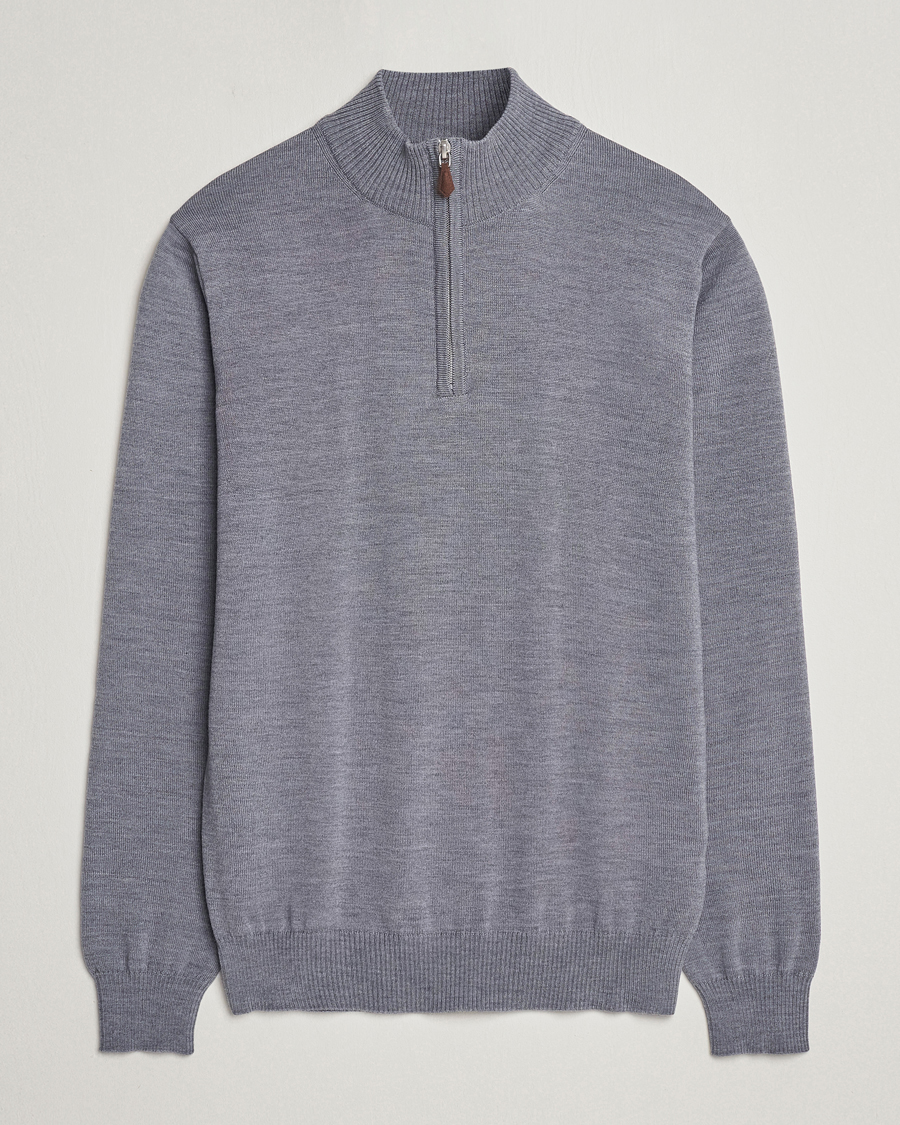 Herren | Pullover | Stenströms | Merino Wool Half Zip Mid Grey