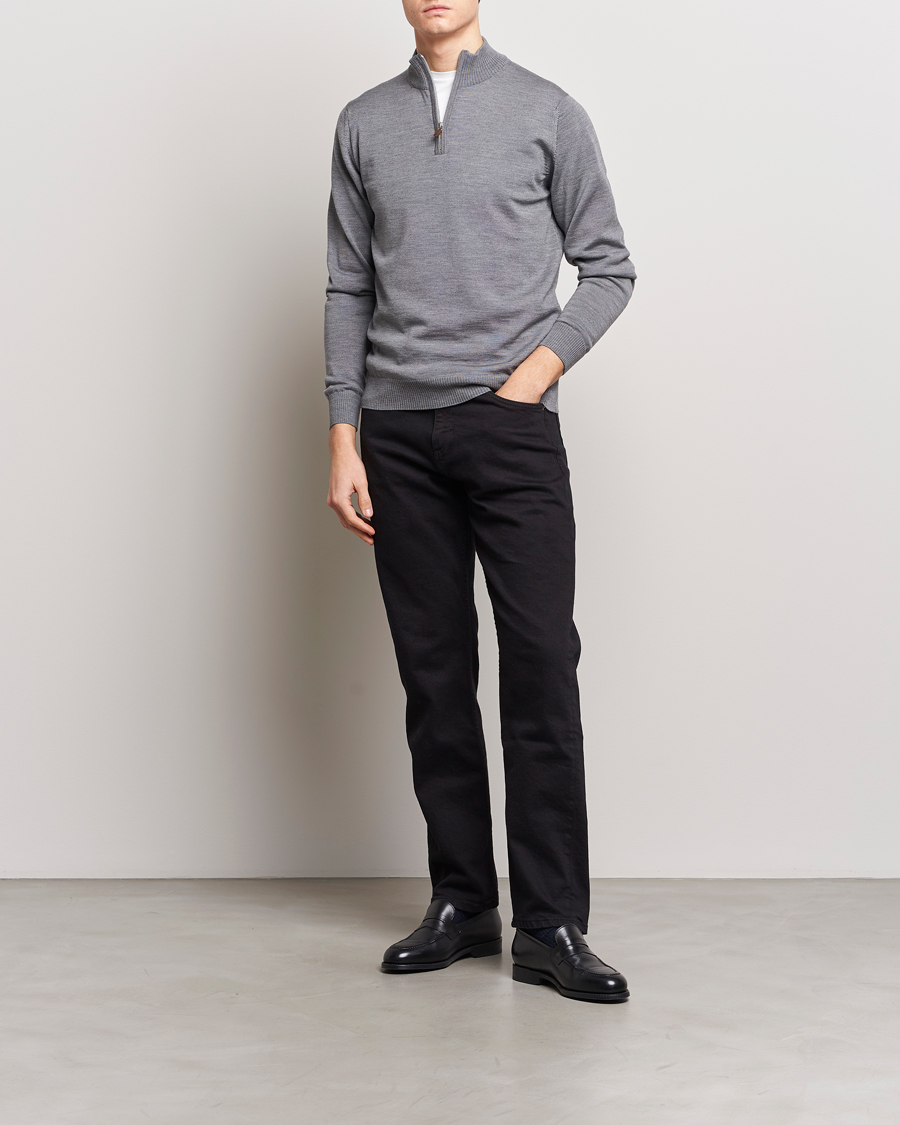 Herren | Pullover | Stenströms | Merino Wool Half Zip Mid Grey