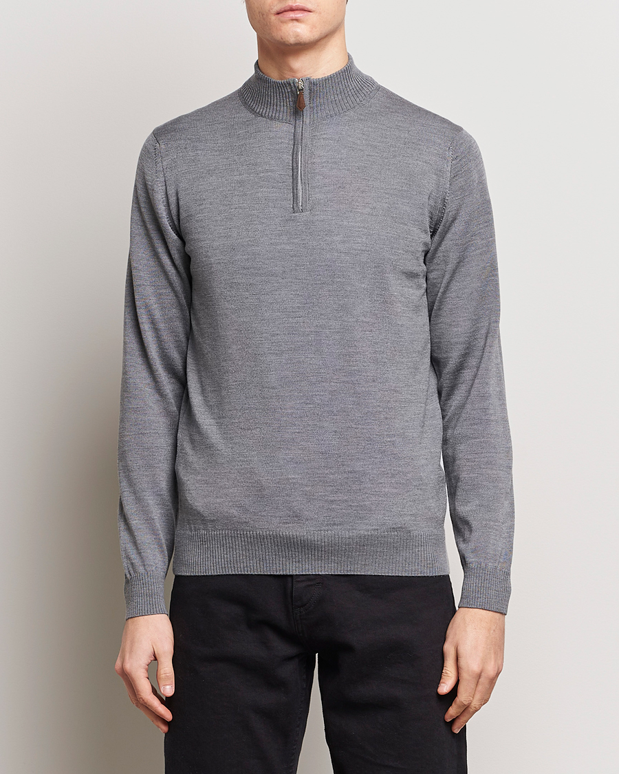 Herren |  | Stenströms | Merino Wool Half Zip Mid Grey