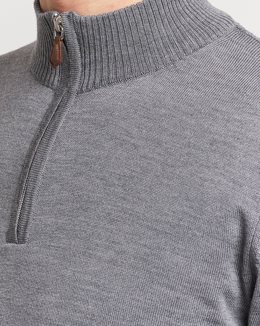 Herren | Pullover | Stenströms | Merino Wool Half Zip Mid Grey