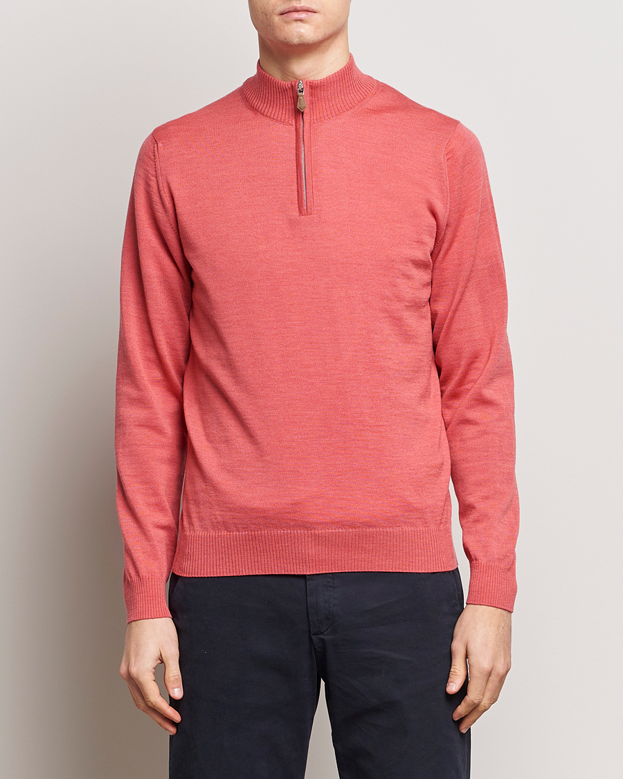 Herren | Sale | Stenströms | Merino Wool Half Zip Coral Red