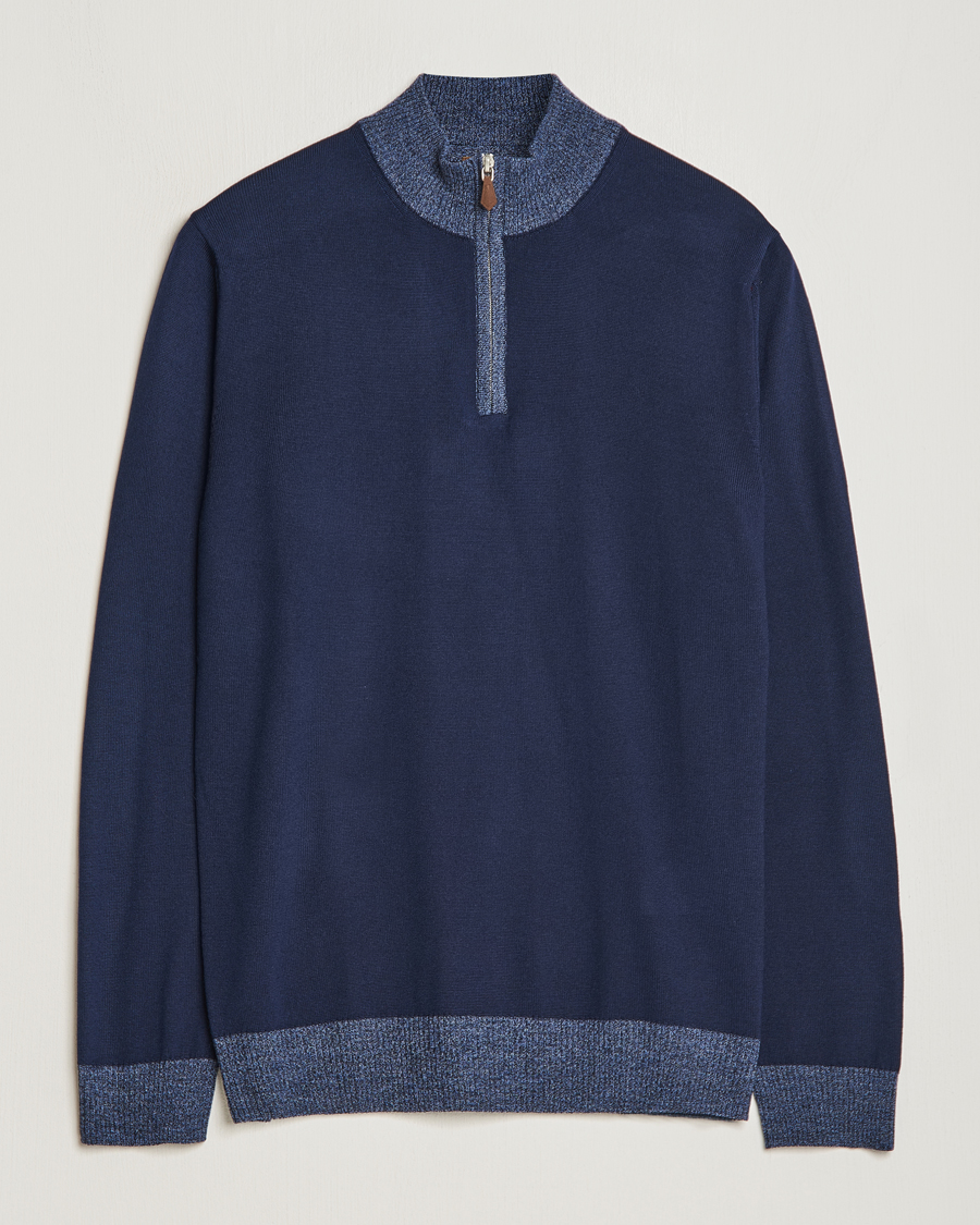 Herren | Pullover | Stenströms | Merino Contrast Half Zip Navy