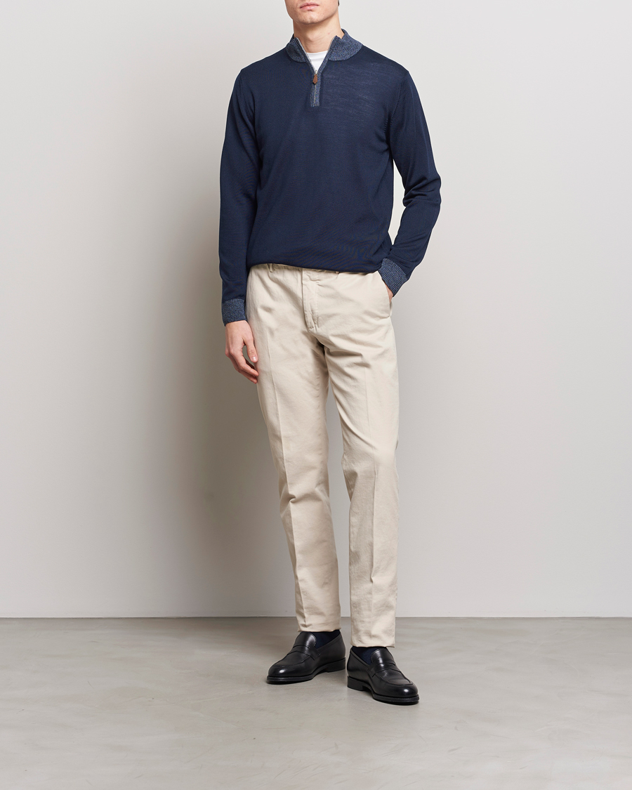Herren | Pullover | Stenströms | Merino Contrast Half Zip Navy