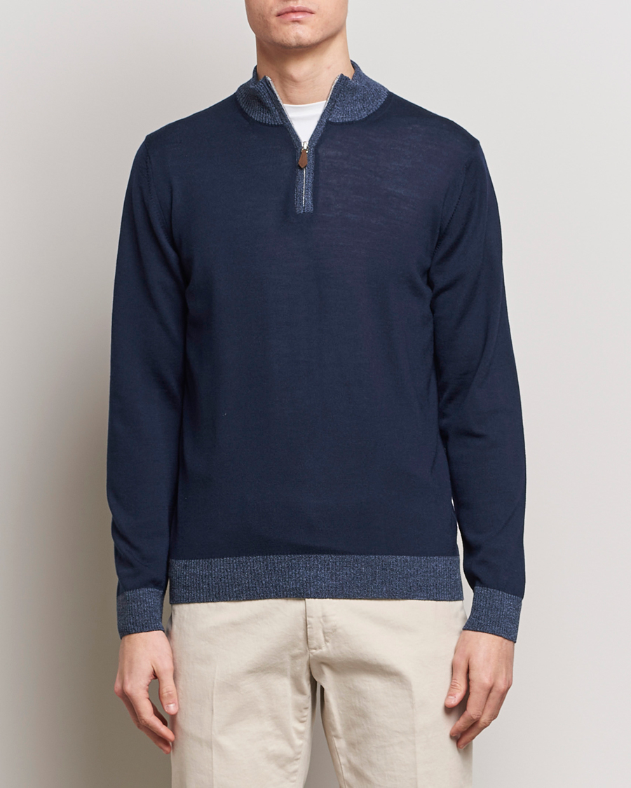 Herren | Sale kleidung | Stenströms | Merino Contrast Half Zip Navy