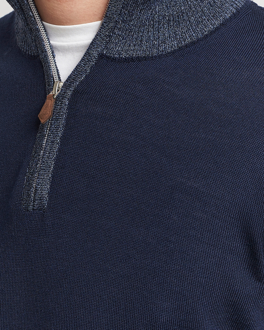 Herren | Pullover | Stenströms | Merino Contrast Half Zip Navy
