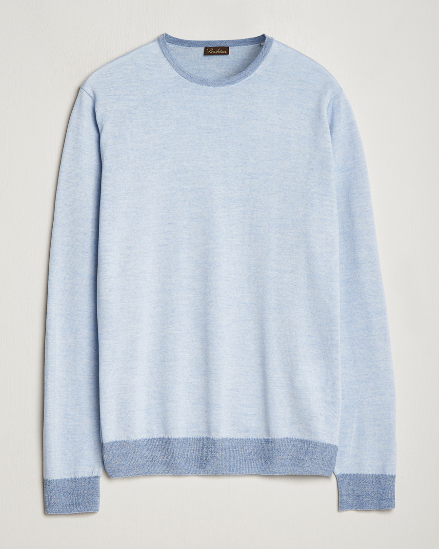 Herren | Pullover | Stenströms | Merino Contrast Crew Neck Light Blue