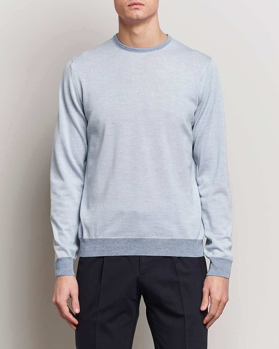 Herren | Pullover | Stenströms | Merino Contrast Crew Neck Light Blue